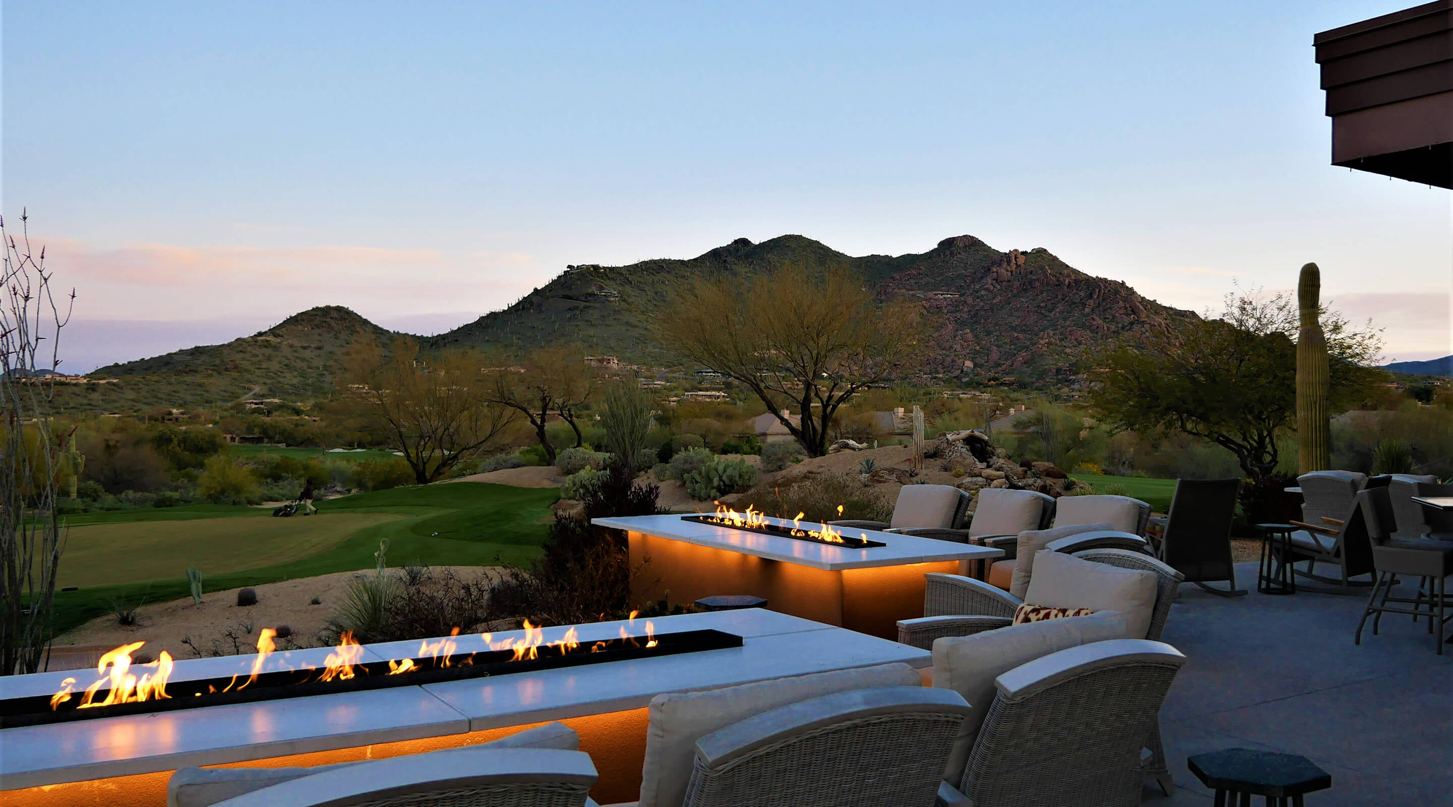 outdoor dining area and mountain